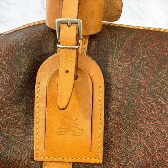 ETRO 1992 Vintage Boston Bag Paisley PVC Leather Duffle with Strap Lock and Key - Picture 2 of 16